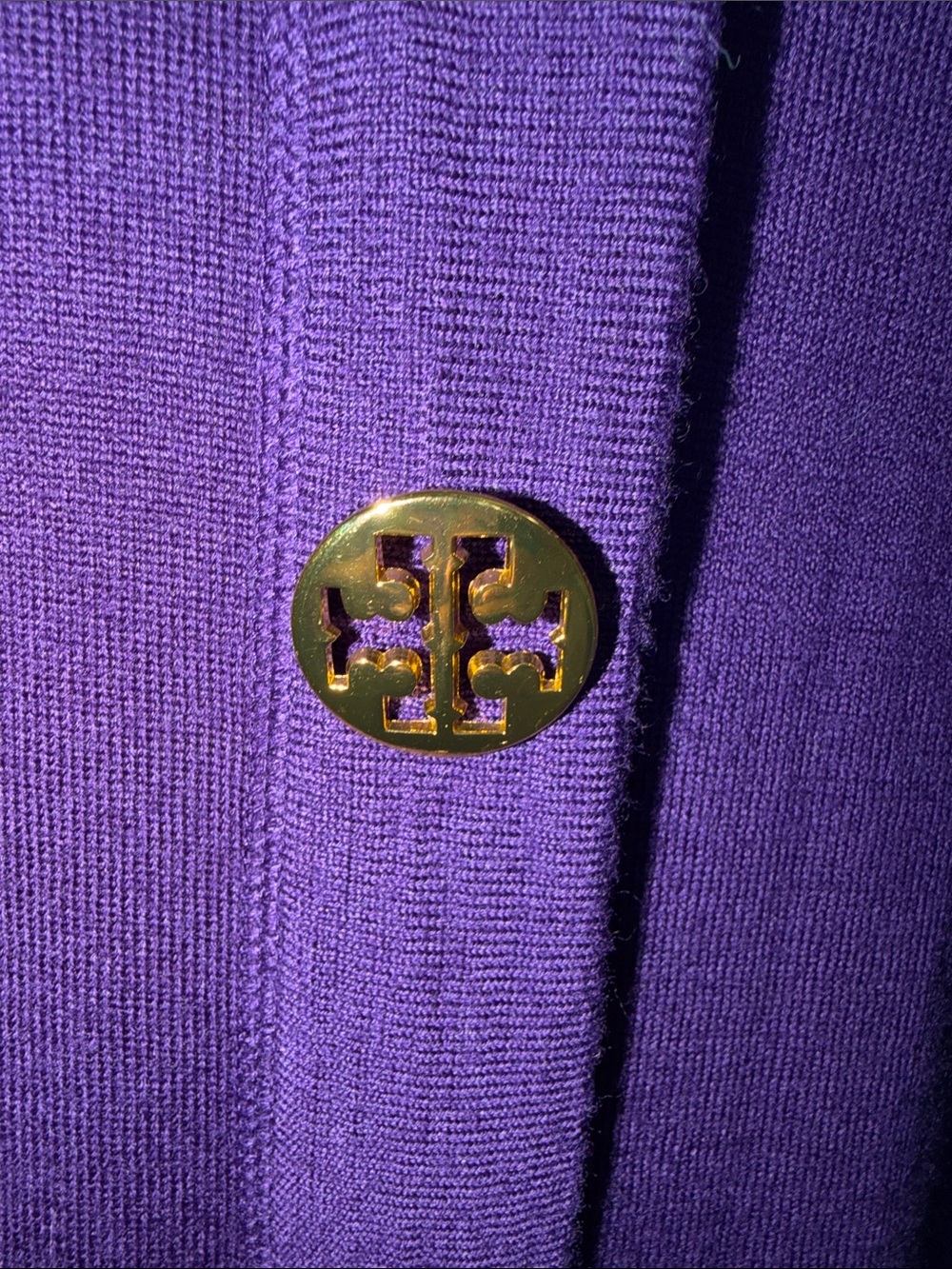 Purple V-Neck Button Cardigan Sweater Tory Burch Size L Merino Wool - Picture 3 of 7